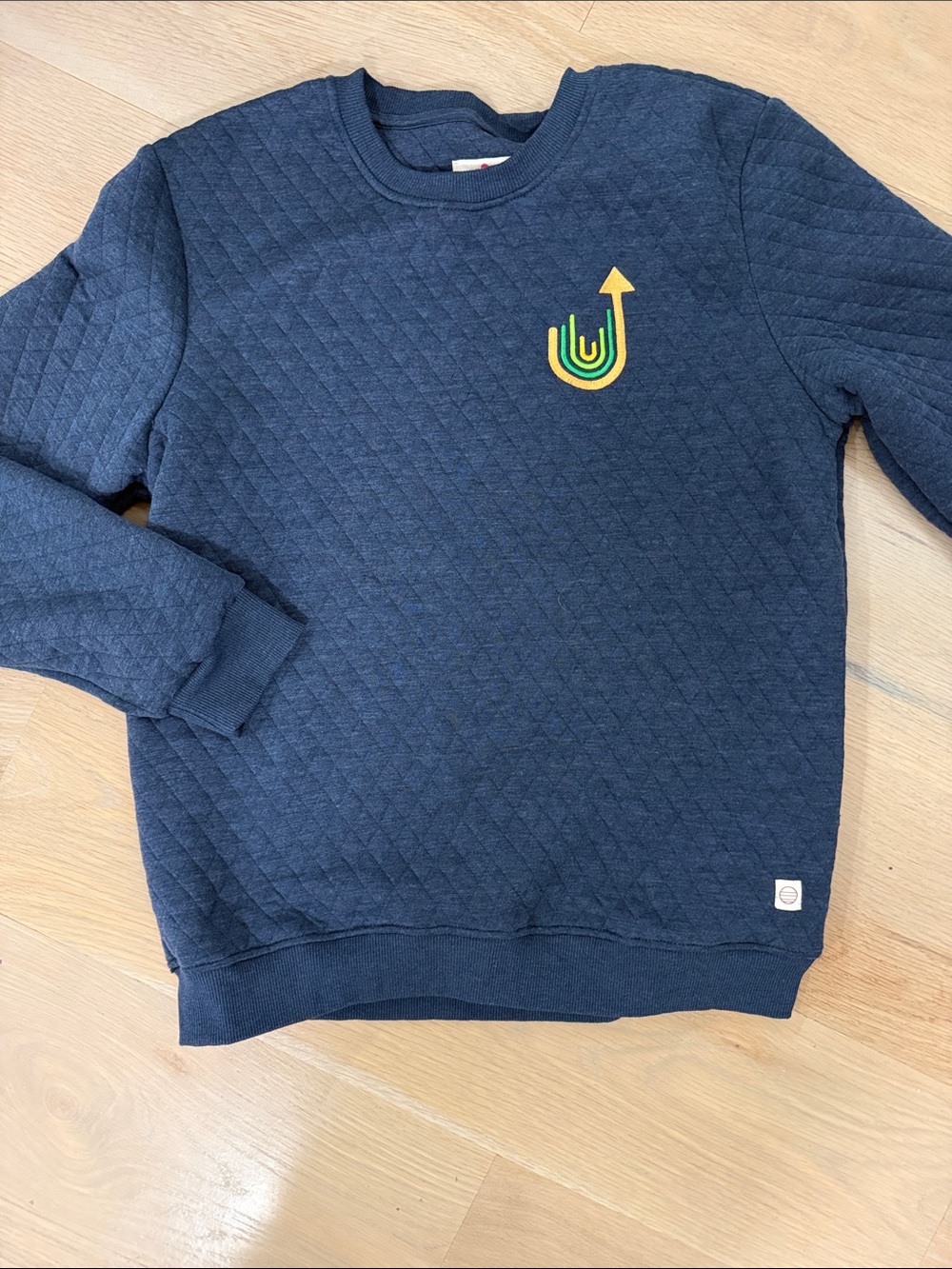 Marine Layer Navy Blue Quilted Crewneck Sweatshirt Embroidered Hook - Size S